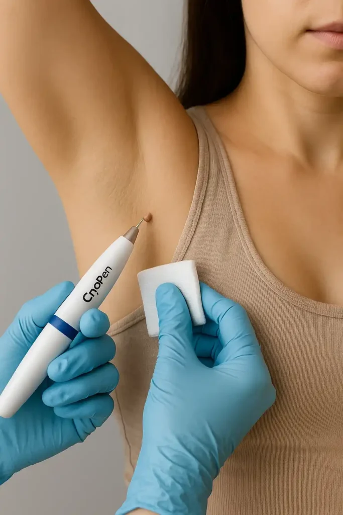 woman having cryopen to remove underarm skin tags South Yorkshire