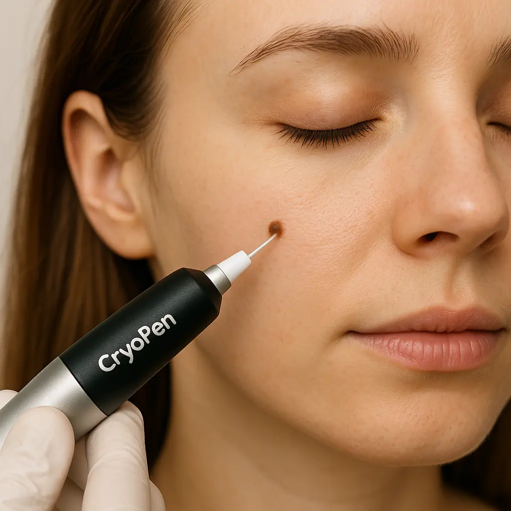 woman receiving facial mole removal South Yorkshire using cryopen